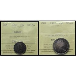 1967 10¢ SP66 & 25¢ SP67.  Lot of 2 coins both with deep tones.