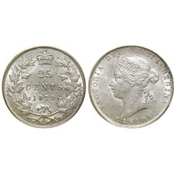 1872H 25¢ Obv 2 CCCS/ICCS About Uncirculated-50.  Nice remaining lustre.