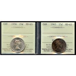 1956 25¢ & 1965 ICCS Gem Mint State-65.  Lot f 2 coins.