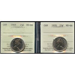 1969 25¢ & 1970 ICCS Superb Gem Mint State-66.  Lot of 2 coins.