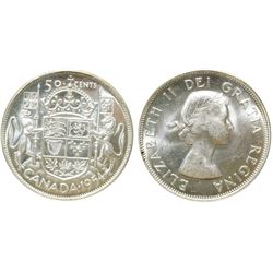 1954 50¢ CCCS/ICCS Choice Mint State-64.  Lustrous white and Dot Bewtween 9&5 designation by CCCS.