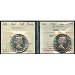 1960 50¢ & 1962 ICCS PL66 Cameo.  Lot of 2 coins.