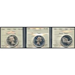 1961 50¢, 1964 & 1967 ICCS PL65 Heavy Cameo.  Lot of 3 coins.