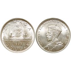 1935 $1 CCCS/ICCS Gem Mint State-65.  Doubling on Indian & Voyageur.  Lustrous full white.