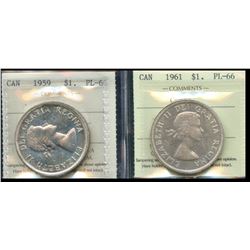 1959 $1 & 1961 ICCS PL66 Cameo.  Lot of 2 coins.