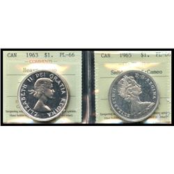 1963 $1 & 1965 SmBds Blt ICCS PL66.  Lot of 2 coins Heavy Cameo and Cameo designations.