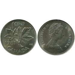 Error; 1981 1¢ 2.75 G, Struck on Unknown, Non Magnetic planchet CCCS MS-63