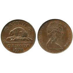 Error; 1978 5¢ 4,55 G, Struck on Unknown Magnetic planchet, CCCS AU-58