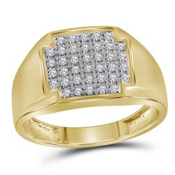 1/4 CTW Mens Round Pave-set Diamond Square Cluster Ring 10kt Yellow Gold - REF-24F3M