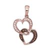 Image 1 : 1/10 CTW Round Brown Diamond Double Heart Pendant 10kt Rose Gold - REF-10A8N