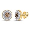 Image 1 : 5/8 CTW Round Brown Diamond Cluster Screwback Earrings 10kt Yellow Gold - REF-26N3Y