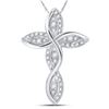 Image 1 : 1/6 CTW Round Diamond Contoured Wavy Cross Pendant 14kt White Gold - REF-18H3W