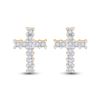 Image 2 : 1/10 CTW Round Diamond Cross Earrings 10kt Yellow Gold - REF-11R9H