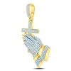 Image 2 : 1 & 1/2 CTW Mens Round Diamond Praying Hands Cross Charm Pendant 10kt Yellow Gold - REF-90Y3X