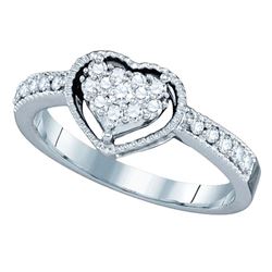 1/3 CTW Round Diamond Heart Cluster Ring 14kt White Gold - REF-39W6F