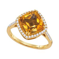 2 & 3/4 CTW Diagonal Cushion Citrine Solitaire Diamond Ring 14kt Yellow Gold - REF-50T4K
