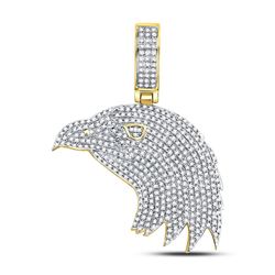 1 CTW Mens Round Diamond Eagle Head Charm Pendant 10kt Yellow Gold - REF-69R3H