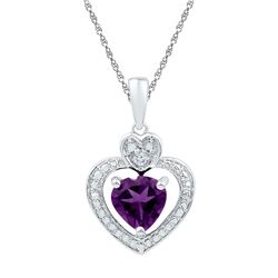 3/4 CTW Heart Lab-Created Amethyst Heart & Diamond Pendant 10kt White Gold - REF-5A9N