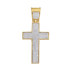 1/2 CTW Mens Round Diamond Symmetrical Cross Charm Pendant 10kt Yellow Gold - REF-33M3A
