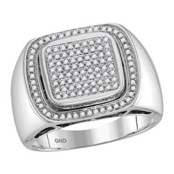 1/2 CTW Mens Round Diamond Square Frame Cluster Ring 10kt White Gold - REF-69R5H