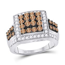 1 & 1/2 CTW Round Brown Diamond Square Cluster Ring 10kt White Gold - REF-65K9R