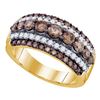 Image 1 : 1 & 1/2 CTW Round Brown Diamond Striped Cocktail Ring 10kt Yellow Gold - REF-77F9M