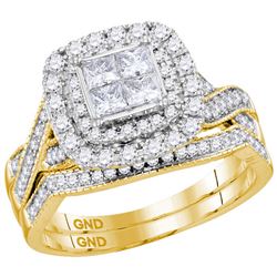 1 CTW Princess Diamond Halo Bridal Wedding Engagement Ring 14kt Yellow Gold - REF-99T3K