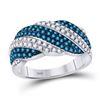 Image 1 : 7/8 CTW Round Blue Color Enhanced Diamond Striped Ring 10kt White Gold - REF-41R9H