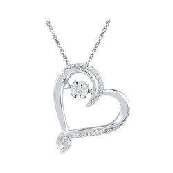 1/20 CTW Moving Twinkle Round Diamond Heart Pendant 10kt White Gold - REF-18W3F