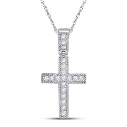 1/5 CTW Round Diamond Milgrain Cross Faith Pendant 14kt White Gold - REF-16W8F