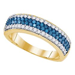 7/8 CTW Round Blue Color Enhanced Diamond Striped Ring 10kt Yellow Gold - REF-30R3H