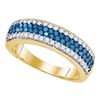 Image 1 : 7/8 CTW Round Blue Color Enhanced Diamond Striped Ring 10kt Yellow Gold - REF-30R3H