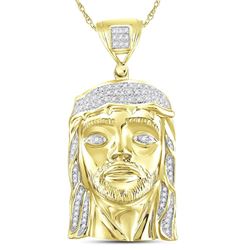 1/4 CTW Mens Round Diamond Jesus Face Charm Pendant 10kt Yellow Gold - REF-47W9F