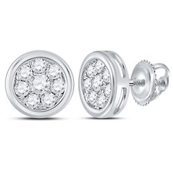 1/2 CTW Round Diamond Circle Cluster Stud Earrings 14kt White Gold - REF-35N9Y
