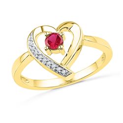 1/4 CTW Round Lab-Created Ruby Heart Ring 10kt Yellow Gold - REF-14H4W