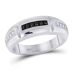 1/4 CTW Mens Round Black Color Enhanced Diamond Notched Ring 10kt White Gold - REF-30N3Y