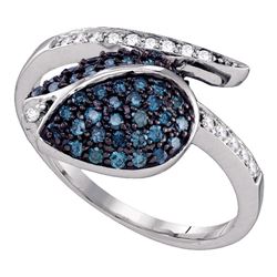 1/2 CTW Blue Color Enhanced Diamond Classy Tulip Flower Cluster Ring 10kt White Gold - REF-24Y3X