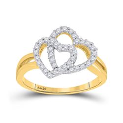 1/4 CTW Round Diamond Double Heart Ring 14kt Yellow Gold - REF-33H6W