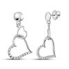 Image 1 : 1/10 CTW Round Diamond Heart Dangle Earrings 10kt White Gold - REF-10Y8X