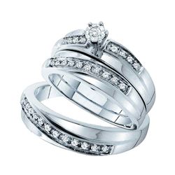 1/4 CTW His & Hers Round Diamond Solitaire Matching Bridal Wedding Ring 14kt White Gold - REF-51R5H