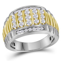 1 CTW Mens Round Diamond Cluster Ring 14kt Two-tone White Gold - REF-107X9T