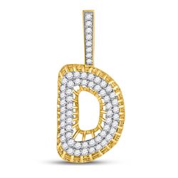 1 CTW Mens Round Diamond "D" Charm Pendant 10kt Yellow Gold - REF-60K3R