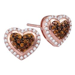 1/2 CTW Round Brown Diamond Heart Cluster Screwback Earrings 10kt Rose Gold - REF-30R3H