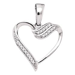 1/20 CTW Round Diamond Heart Pendant 10kt White Gold - REF-7H5W