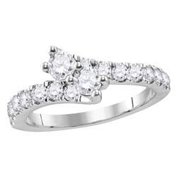 1 CTW Round Diamond 2-stone Bridal Wedding Engagement Ring 14kt White Gold - REF-95W9F