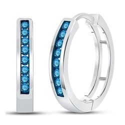 1/2 CTW Round Blue Color Enhanced Diamond Hoop Earrings 10kt White Gold - REF-27A5N