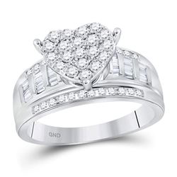 1 CTW Round Diamond Heart Cluster Bridal Wedding Engagement Ring 10kt White Gold - REF-60Y3X