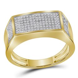 1/3 CTW Mens Round Diamond Rectangle Cluster Ring 10kt Yellow Gold - REF-41H9W