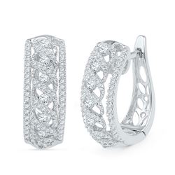 3/4 CTW Round Diamond Crisscrossed Openwork Hoop Earrings 10kt White Gold - REF-51A5N
