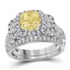 Image 1 : 1 CTW Round Yellow Diamond Bridal Halo Wedding Engagement Ring 14kt White Gold - REF-101W9F